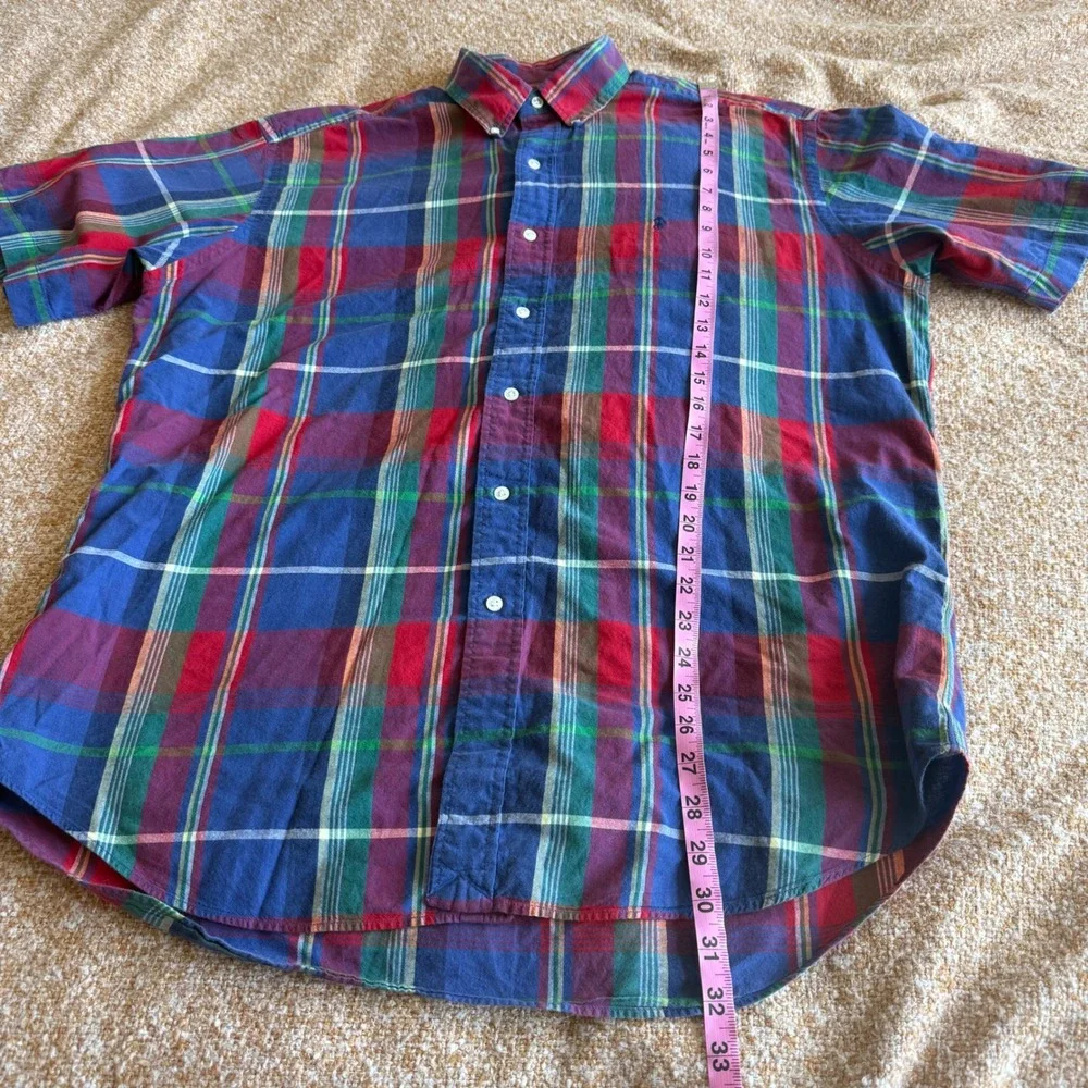 Polo Ralph Lauren Blake Mens Large Short Sleeve Plaid Button Down Shirt Blue Red